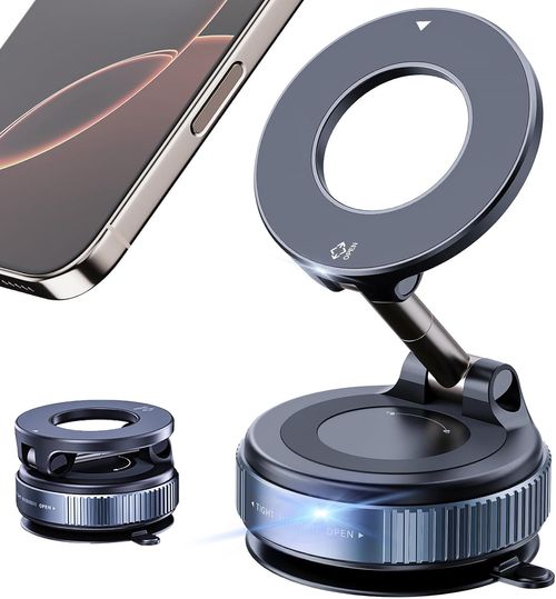 Strong Magnetic Car Phone Holder Foldable Design 360° Adjustable Vacuum Mount for Car,Desk,Bathroom,Universal Use