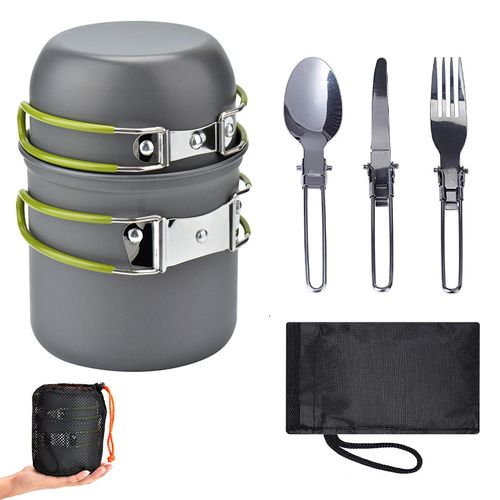 Camping Cookware Mess Kit Backpacking Pot Gear Camping Cooking Pots and Pans Set Camp Kitchen Equipment Accessories Green