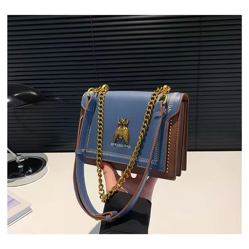 Pu Small Square Bag, New Chain Retro Bee Shoulder Handbag, High-value Tote Bag, Contrasting Color Crossbody Bag