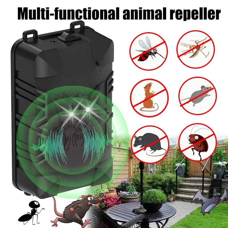 JKUOO Multifunctional Car and Home Pest Repeller, Insertable Ultrasonic Emitter + Flashing Light Dual Repellent, Intelligent Frequency, Flame Retardant Material, Controls the Mice, Mosquitoes, Insects, Spiders, Ants, Roaches, Birds, Suitable for Cars, Houses, Appliances, Kitchens, Warehouses, Dormitorie