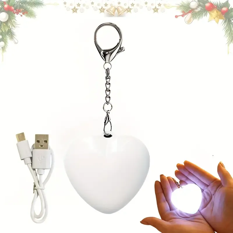 2PCS USB Rechargeable Touch-Controlled Heart-Shaped LED Keyring Light