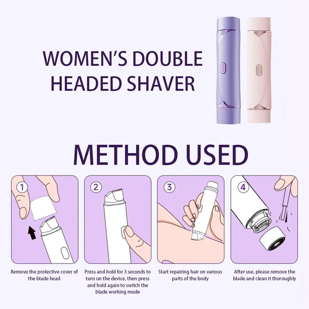 2-in-1 Electric Razors for Women Dual Head Bikini Trimmer Face Shavers Hair Removal for Underarms Legs Ladies Body Hair Trimmer