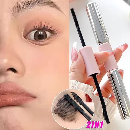 2pc 2in1 Mascara Brush (Waterproof) Black Mascara (Lengthening) Smudge-proof Natural Curl Fine Brush Head Mascara Eyelash Extender Makeup Tools