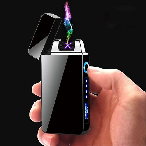 Portable Arc Lighter USB Rechargeable Lighters for Smoking Windproof Flameless Electric Lighter with LED Display Power for Candle with Gift Box (Black)