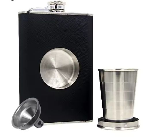 Wine portable hip flask with built-in collapsible glass and funnel