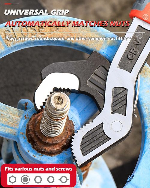 Adjustable Multi-function Self-locking Pipe Wrench Tool, Industrial Grade Heavy Duty Universal Soft Grip Plumbing Pipe Wrench, Self-Adjusting Spanner Quick Power Grip Pipe Wrench (8 Inches, 9-25 mm)