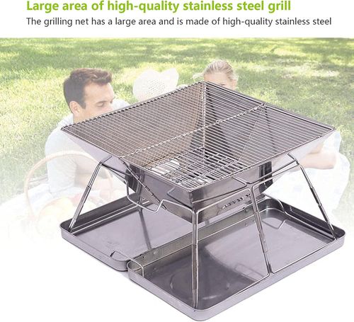 Stainless Steel Foldable Camping Grills, Portable Wood Burning Charcoal Grill, Backpacking Grill for Outdoor Cooking Hiking Picnics