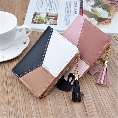 3 Pcs women's short high-end fashion wallets with contrasting colors for students, card holders and coin purses