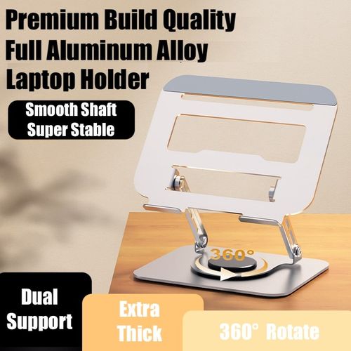 Upgrade 360° Rotate Full Metal Laptop Stand  Notebook Dudukan Lipat Laptop Holder - Silver Rotate