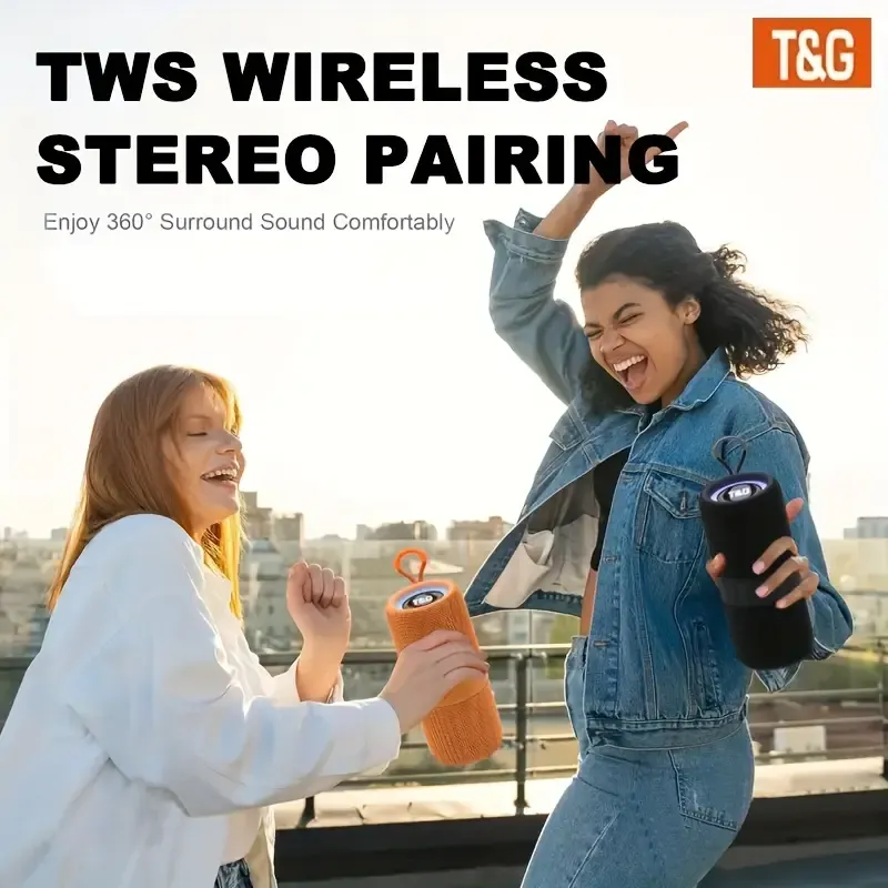 T&G TG671 Portable Wireless Speaker with LED Light, Rated, Dual Stereo Sound, Hands-Free Calling, FM Radio, TF&USB Card Playback, Type-C Charging - Ideal for Outdoor Activities and Camping