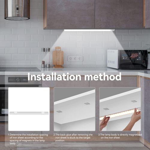 30cm LED Under Cabinet Lighting Motion Sensor Wireless Rechargeable Closet Light, Ultra Thin Under Cabinet Light for Kitchen, 3-Color Dimmable Night Light for Bedroom Closet Cupboard Wardrobe Stairs