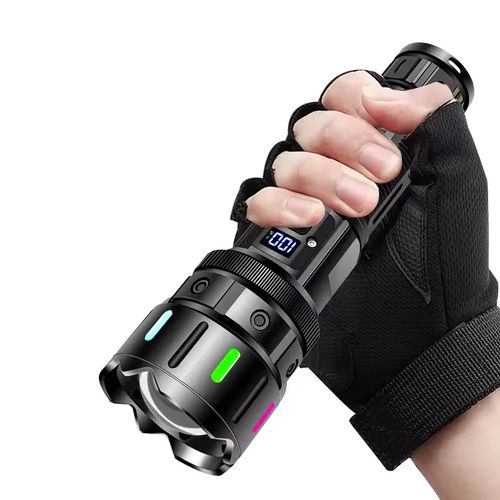High Power LED Flashlight Type-c Rechargeable Tactical Zoom Flashlight Camping Fishing Light with Power Display