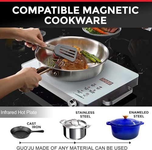 Electric Heating Plate, Infrared Cooker, 2200W Double Crystallite Glass Plates Ceramic Hot Plate Cooker, Portable Electric Stove with Variable Temperature Touch Control, Over Heat Protection,White