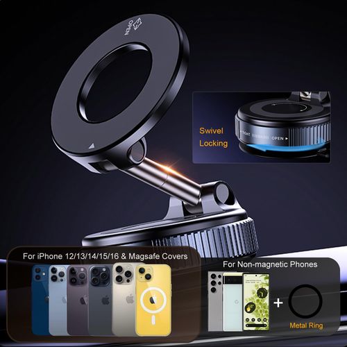Strong Magnetic Car Phone Holder Foldable Design 360° Adjustable Vacuum Mount for Car,Desk,Bathroom,Universal Use