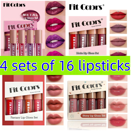 Lipstick Make-up Set, 16 Pieces, Velvety, Moisturising Matte and Shimmer Liquid Lipstick, Long Lasting, Waterproof, Durable Professional Lip Gloss Makeup Kit, Beauty Cosmetics Women Girl