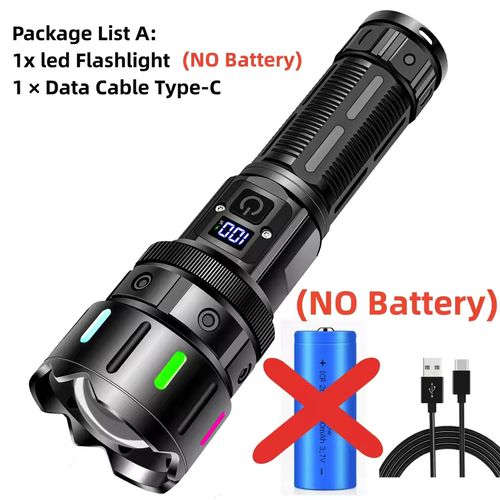 High Power LED Flashlight Type-c Rechargeable Tactical Zoom Flashlight Camping Fishing Light with Power Display