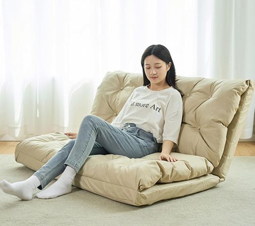Relax in Style:Creamy Double Seater Folding Sofa Bed,Multi-Functional Lounger,Sleek and Washable Design,Make a Statement in Your Bedroom or Fashionable Patio