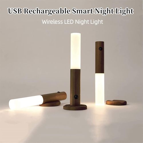 LED Wood Grain Magnetic Wall Lamp Motion Sensor USB Night Light Cabinet Closet light Staircase Bedroom Table Bedside Lighting