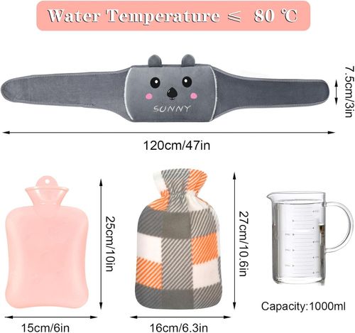 Hot Water Bottle with Fluffy Cover, Detachable Waist Warm Water Bag, Prime Natural Rubber & Soft Artificial Plush Fur Water Cover, Help for Pain Relief, Waist, Back, Neck and Shoulders