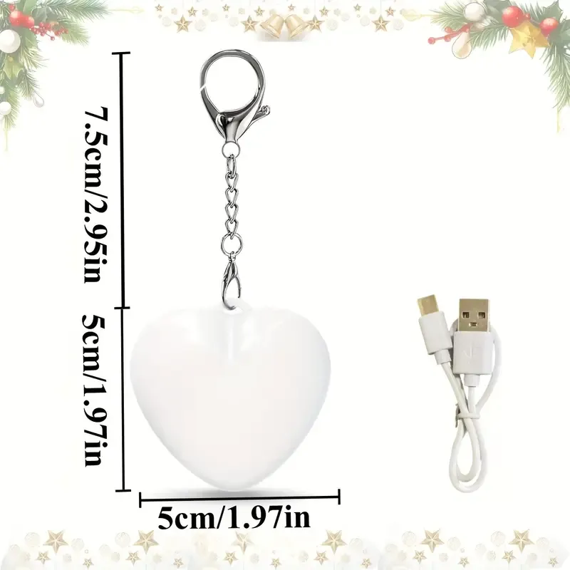 2PCS USB Rechargeable Touch-Controlled Heart-Shaped LED Keyring Light