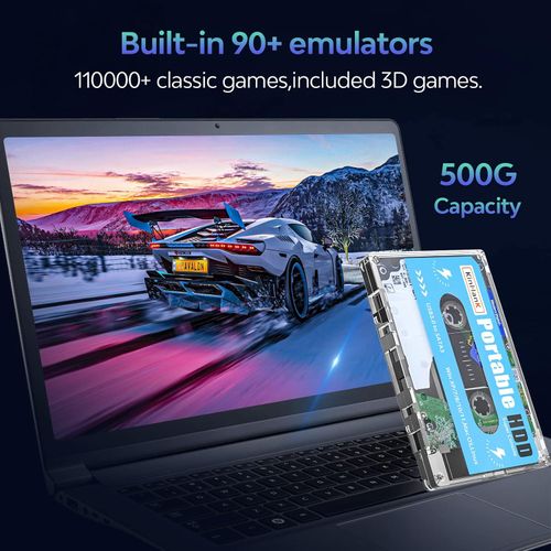500GB Portable Retro Game Hard Drive, 55,000+ Games, Batocera 33 System, Compatible with 90+ Emulators,Supports PS3,PS2,PSP,DC,SS,WII,WIIU,Windows,Mac,PC