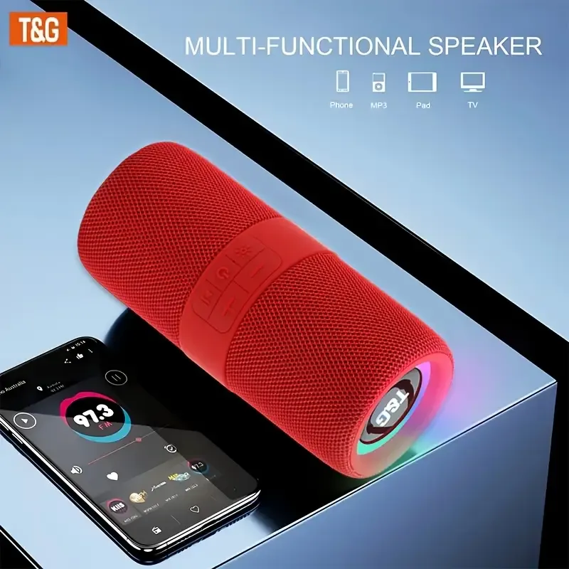 T&G TG671 Portable Wireless Speaker with LED Light, Rated, Dual Stereo Sound, Hands-Free Calling, FM Radio, TF&USB Card Playback, Type-C Charging - Ideal for Outdoor Activities and Camping
