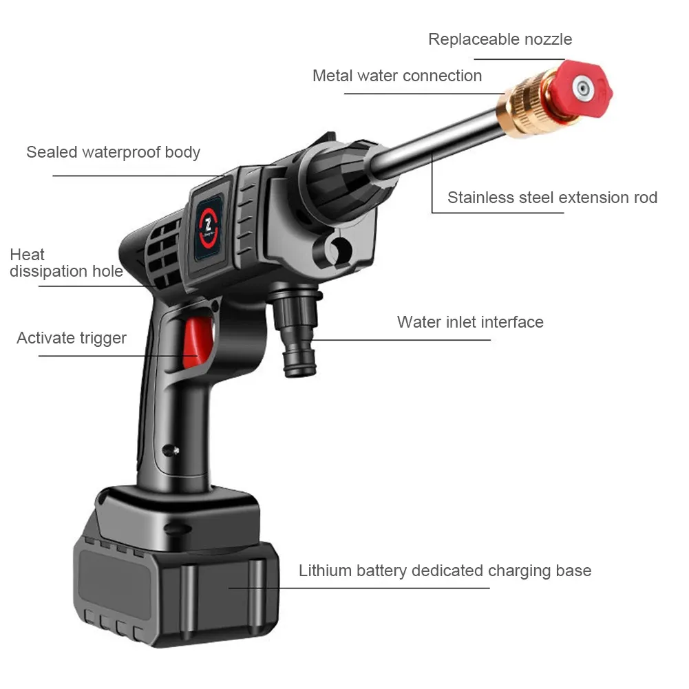 Automobile Water Gun Cordless 30BAR High Pressure Cleaner Electric Washer Spray Gun Car Wash Gun Water Cleaning Tool