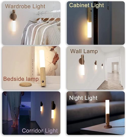 LED Wood Grain Magnetic Wall Lamp Motion Sensor USB Night Light Cabinet Closet light Staircase Bedroom Table Bedside Lighting