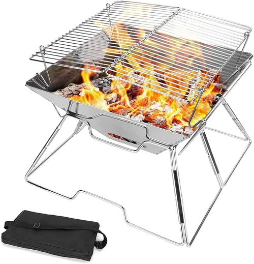 Stainless Steel Foldable Camping Grills, Portable Wood Burning Charcoal Grill, Backpacking Grill for Outdoor Cooking Hiking Picnics