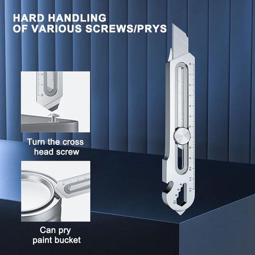 6 in 1 Versatile Tool Cutter, Utility Knife, Lightweight, Sharp, Stainless Steel, Cutter, Durable, Multi-functional Utility Knife, Screw,Nut Turning, Lid Opener, Ruler, Bottle Opener, Convenient,Free 2 boxes (20 pieces) of blades