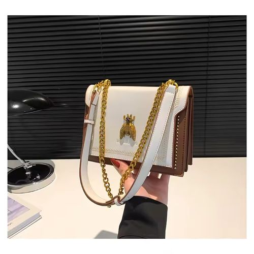 Pu Small Square Bag, New Chain Retro Bee Shoulder Handbag, High-value Tote Bag, Contrasting Color Crossbody Bag