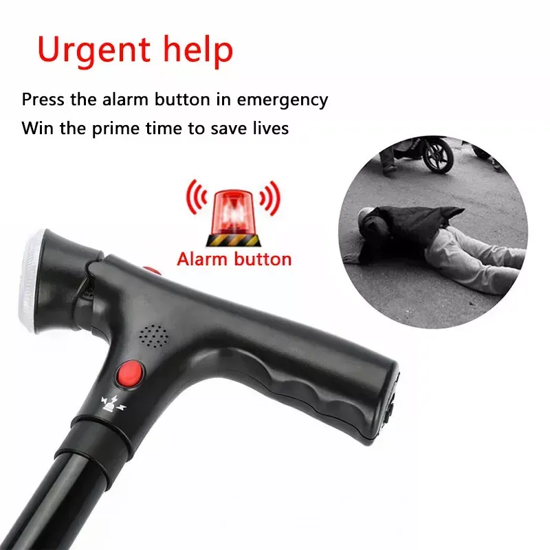 Portable Walking Stick Old Peoples Stick Medical Crutches Folding Walking Cane With LED Light and Alarm