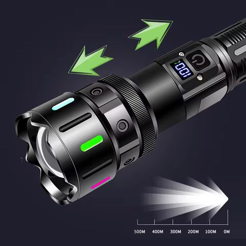 High Power LED Flashlight Type-c Rechargeable Tactical Zoom Flashlight Camping Fishing Light with Power Display