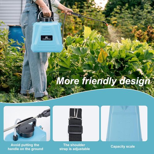 2.11 Gallon(8L) Sprayer, Electric Garden Sprayer with 3 Mist Nozzles, USB Rechargeable Handle and Retractable Wand, Adjustable Shoulder Strap for Lawn, Cleaning