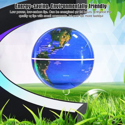 Magnetic Levitation Floating Globe with LED Lights 3 inch Map Globe with C Shape Base for Educational Home Office Desk Bookshelf Decor, Cool Tech Gift for Business Men Father Boys (Blue)