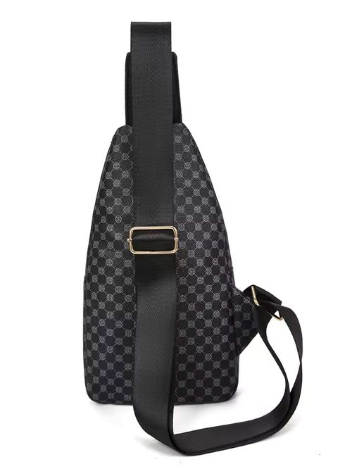 VC Men's Double Pockets Urban Travel Chest Bag Lightweight PU Leather Men Shoulder Bag Phone Sling Crossbody Bags for Men