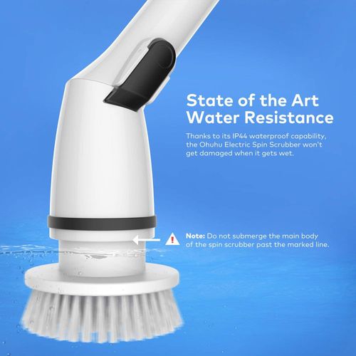 Ohuhu cordless Electric Spin Scrubber, Rechargeable Cordless Shower Scrubber Bathroom Cleaning Supplies, Power Tub & Tile Scrubber Baseboard Cleaner Tool with 6 Replaceable Cleaning Scrubber Brush Heads