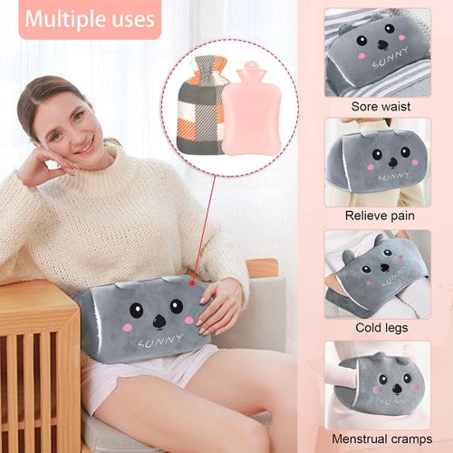 Hot Water Bottle with Fluffy Cover, Detachable Waist Warm Water Bag, Prime Natural Rubber & Soft Artificial Plush Fur Water Cover, Help for Pain Relief, Waist, Back, Neck and Shoulders