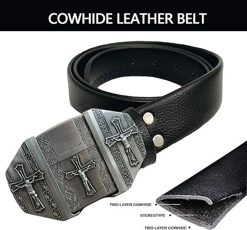 Jesus Cross Men Leather Belts,Hidden Lighter Black Belt - In God We Trust