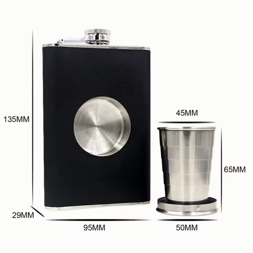 Wine portable hip flask with built-in collapsible glass and funnel