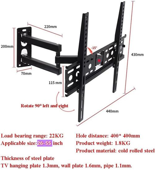 TV Wall Mount, Long Arm TV Mount Bracket for 26-55 Inch TVs, Easy To Install, Smooth Extension Plus Swivel,Tilt,Max VESA 400X400mm