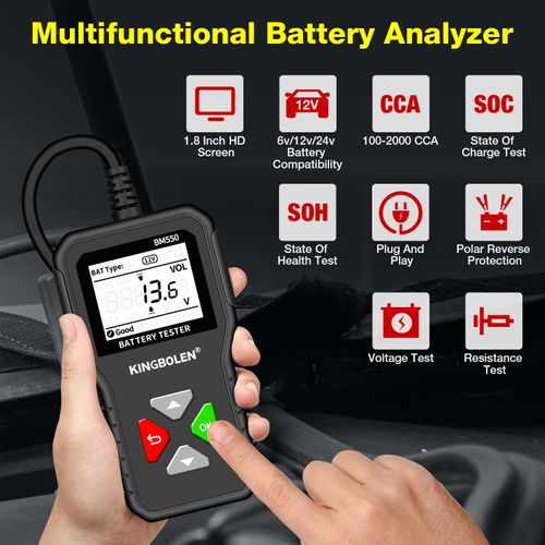 BM550 6V 12V 24V Car Battery Tester, 100-2000 CCA Voltage Tester 2Ah-220Ah Internal Resistance Tester Accurate Digital Auto Battery Analyzer for Cars Trucks SUV ATV Boats Motorcycles Vehicle