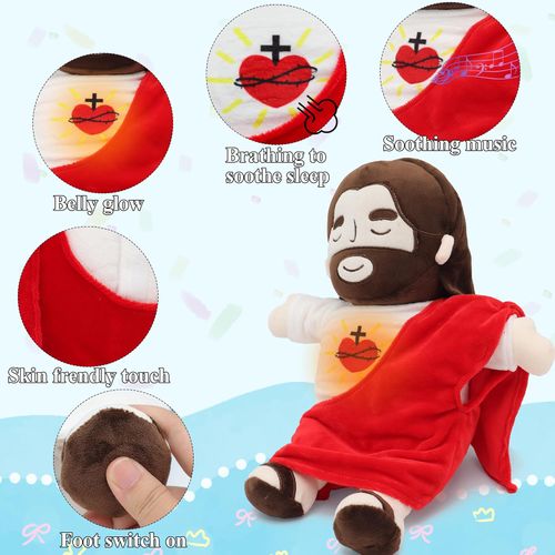 Jesus Plush Breathing Soothing Jesus Stuffed Animal Heart of Jesus Toy Savior Doll for Church Sunday School Religious Easter Gift for Kids