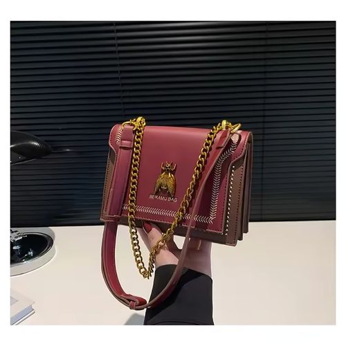 Pu Small Square Bag, New Chain Retro Bee Shoulder Handbag, High-value Tote Bag, Contrasting Color Crossbody Bag