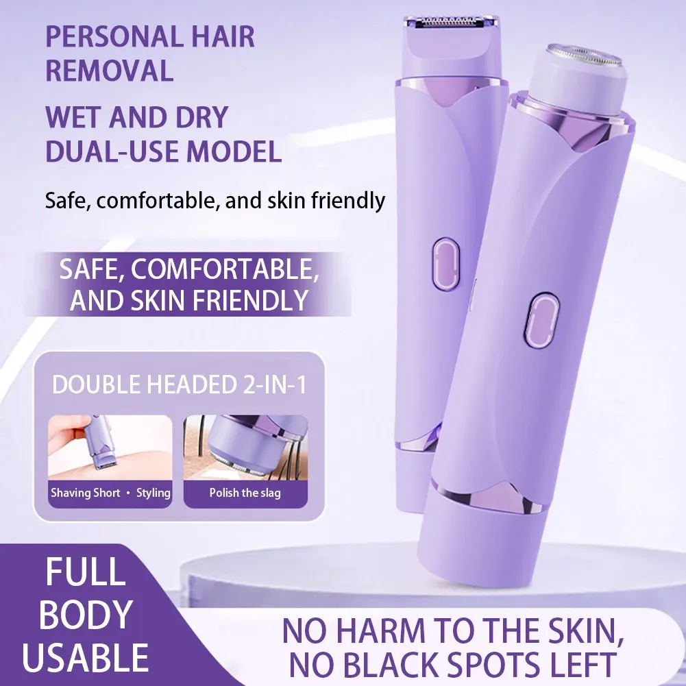 2-in-1 Electric Razors for Women Dual Head Bikini Trimmer Face Shavers Hair Removal for Underarms Legs Ladies Body Hair Trimmer