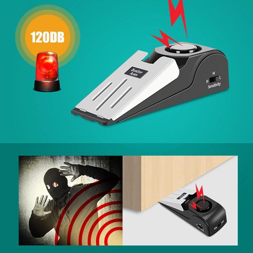 Portable Door Stop Alarm, 120 dB Anti-theft Siren System, Security Wedge Shape Door Stopper, Wireless Home Alarm Blocking System Door Stopper Good for Home Or Travel