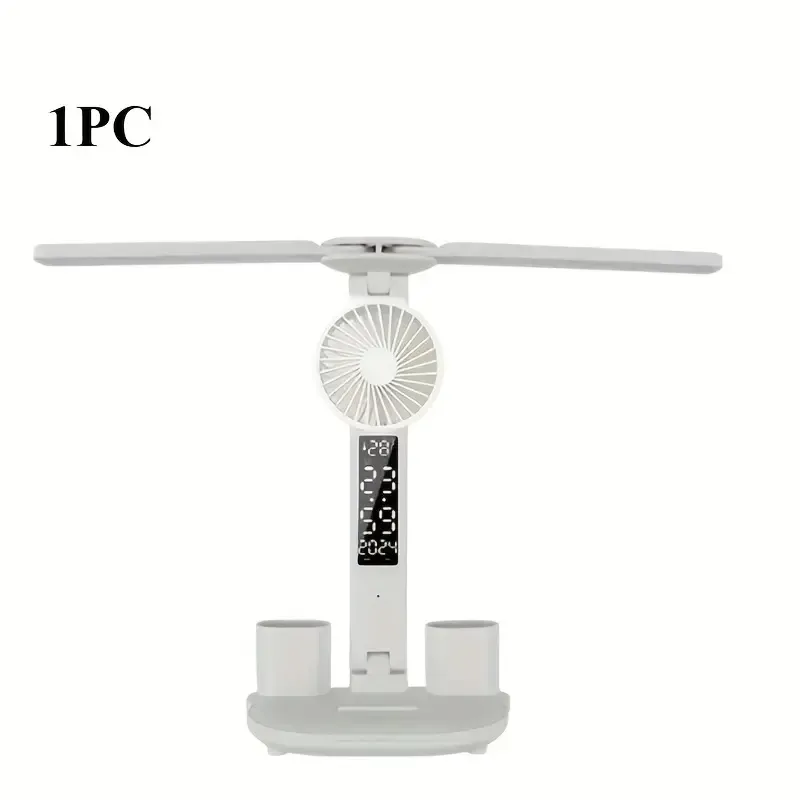 1pcs, Dual-Head Clock Fan, with Lamp, Calendar and Temperature Display