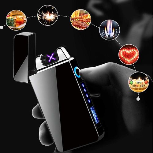 Portable Arc Lighter USB Rechargeable Lighters for Smoking Windproof Flameless Electric Lighter with LED Display Power for Candle with Gift Box (Black)
