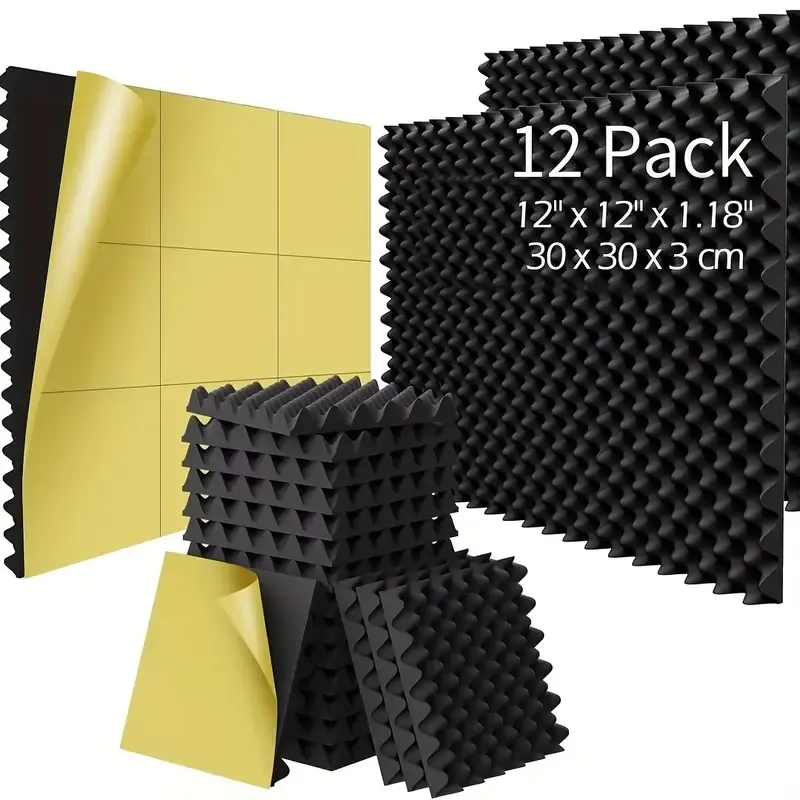 12 Pack 30cm x 30cm x 3cm Black Egg Cotton Sound Insulation