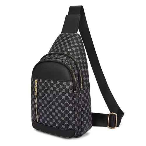 VC Men's Double Pockets Urban Travel Chest Bag Lightweight PU Leather Men Shoulder Bag Phone Sling Crossbody Bags for Men